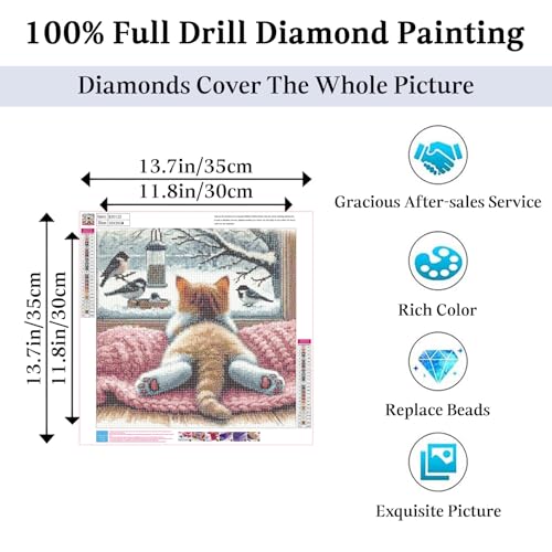 JAKI Cat Diamond Painting Kits for Adults BeginnersAnimal Diamond Art Kit for Adults5D DIY Gem Art Kits for Gift Home Wall Decor14x14inch - Image 3