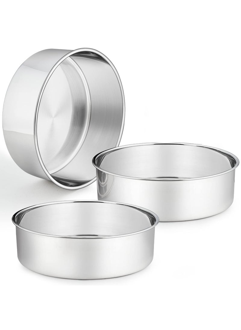 P&P CHEF PP CHEF Cake Pans Set Round Baking Pan Stainless Steel Layer Birthday Wedding Cake Oven Pans Non Toxic  Heavy Duty Deep Side  Mirror Finish Dishwasher Safe 8 Inch 3Pcs 
