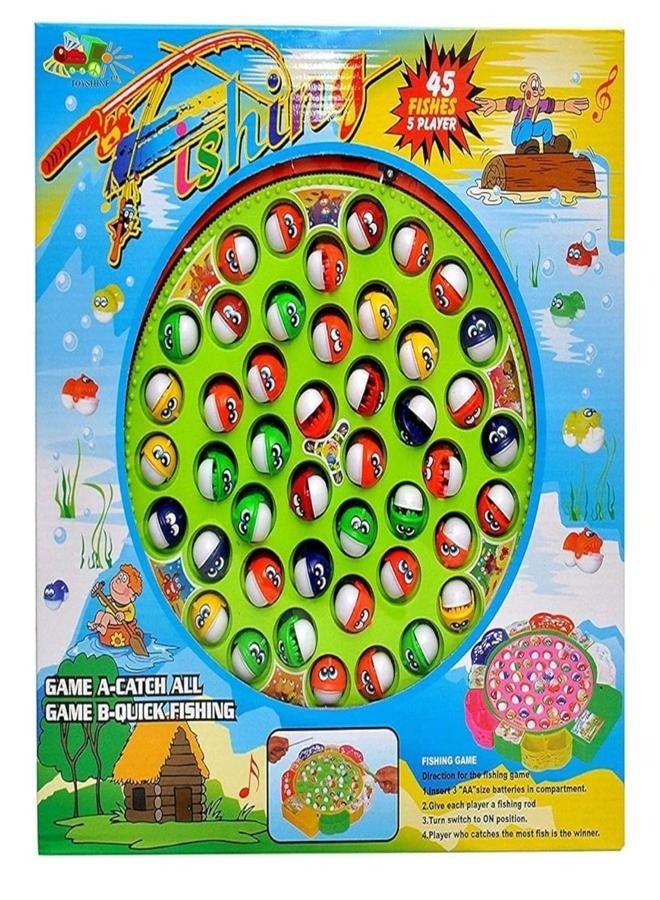 45-Piece Colourful Fishing Toy Set With Rotating Fish and Sweet Melodies Jumbo Toy Fishing Game 4-5 Players, 45 Pieces Fishing Game  - Image 1