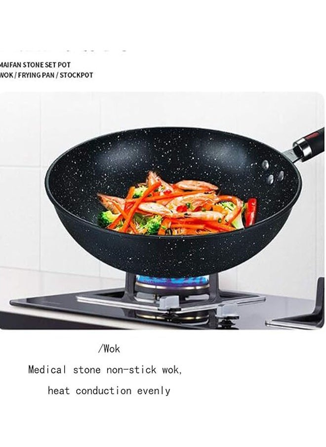 General Cast iron cookware, wheat stone non-stick frying pan set, non-flammable non-stick frying pan, wok, frying pan, stockpot, anti-scald handle  - Image 4
