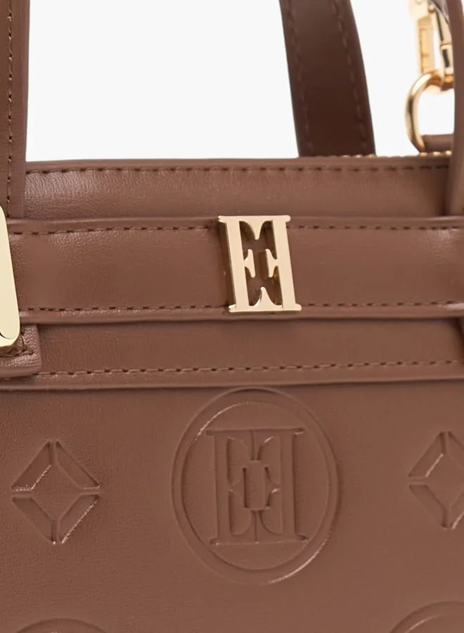 ELLE Womens Monogram Embossed Crossbody Bag With Detachable Chain Strap