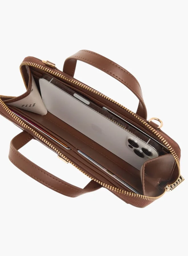 ELLE Womens Monogram Embossed Crossbody Bag With Detachable Chain Strap