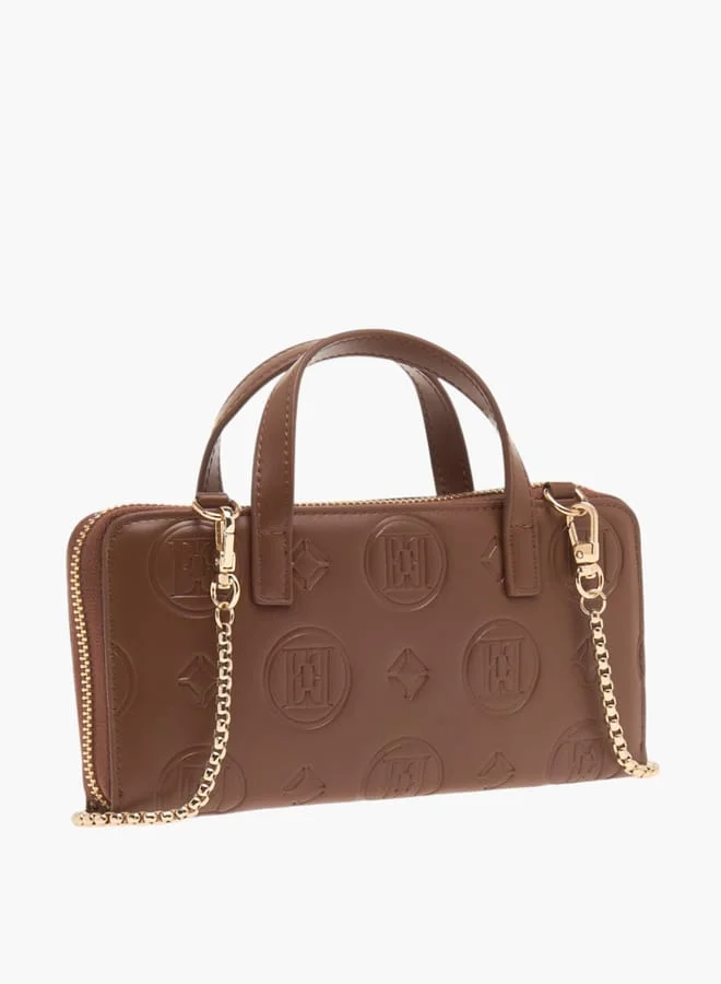 ELLE Womens Monogram Embossed Crossbody Bag With Detachable Chain Strap