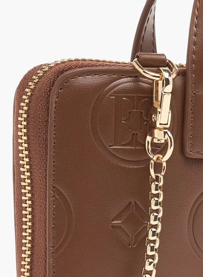 ELLE Womens Monogram Embossed Crossbody Bag With Detachable Chain Strap