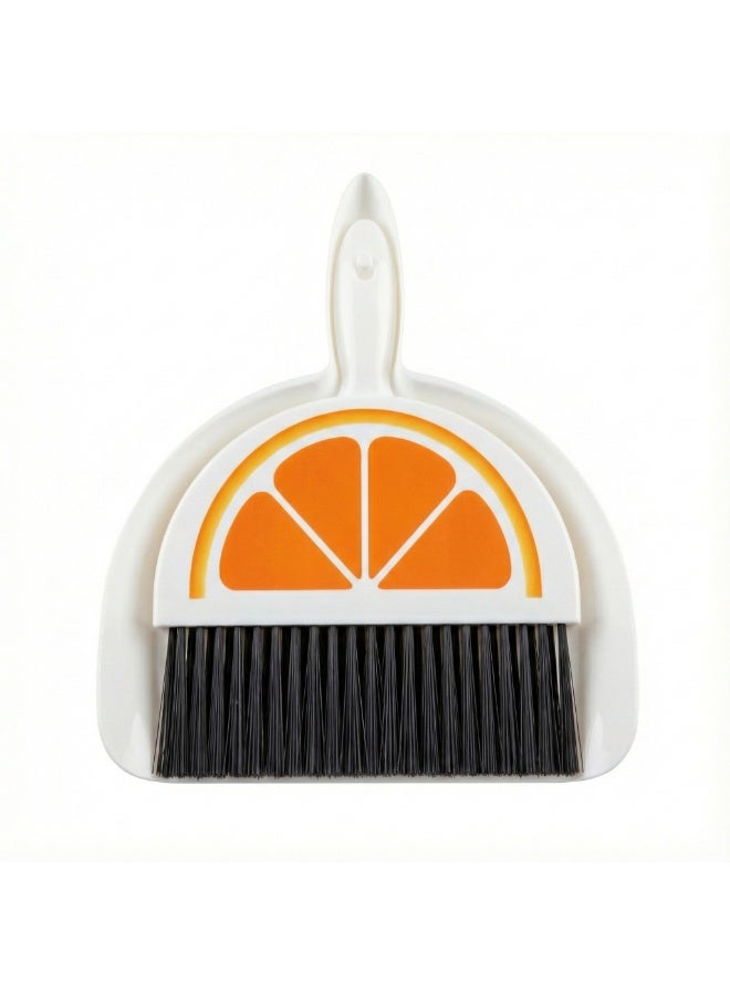 Mini Dustpan and Brush Set for Quick Cleaning – Cute Fruit Design, Soft Flexible Bristles, Snap-Lock Storage, for Home, Office, Car, Keyboard, Rugs and Floors-orange - Image 1