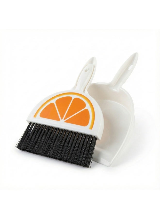 Mini Dustpan and Brush Set for Quick Cleaning – Cute Fruit Design, Soft Flexible Bristles, Snap-Lock Storage, for Home, Office, Car, Keyboard, Rugs and Floors-orange - Image 2