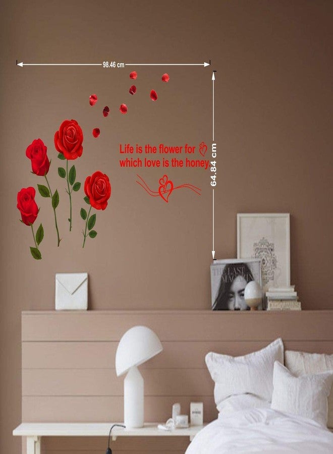 Walltech Combo of 4 Wall Sticker Romantic Rose Flowers-(98 x64 cms) | Panda-(60 x 50 cms) | Flower vase Yellow-(60 x 134 cms) | Magical Tree-(150 x 150 cms) - Material Vinyl - Image 2