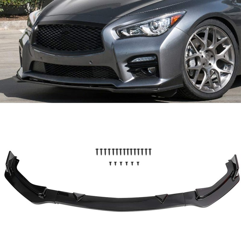 ECCPP 3pcs Front Bumper Lip Splitter fit for compatible with 20142017 Infiniti Q50 Base Premium Glossy Black Trim Protection Splitter Spoiler
