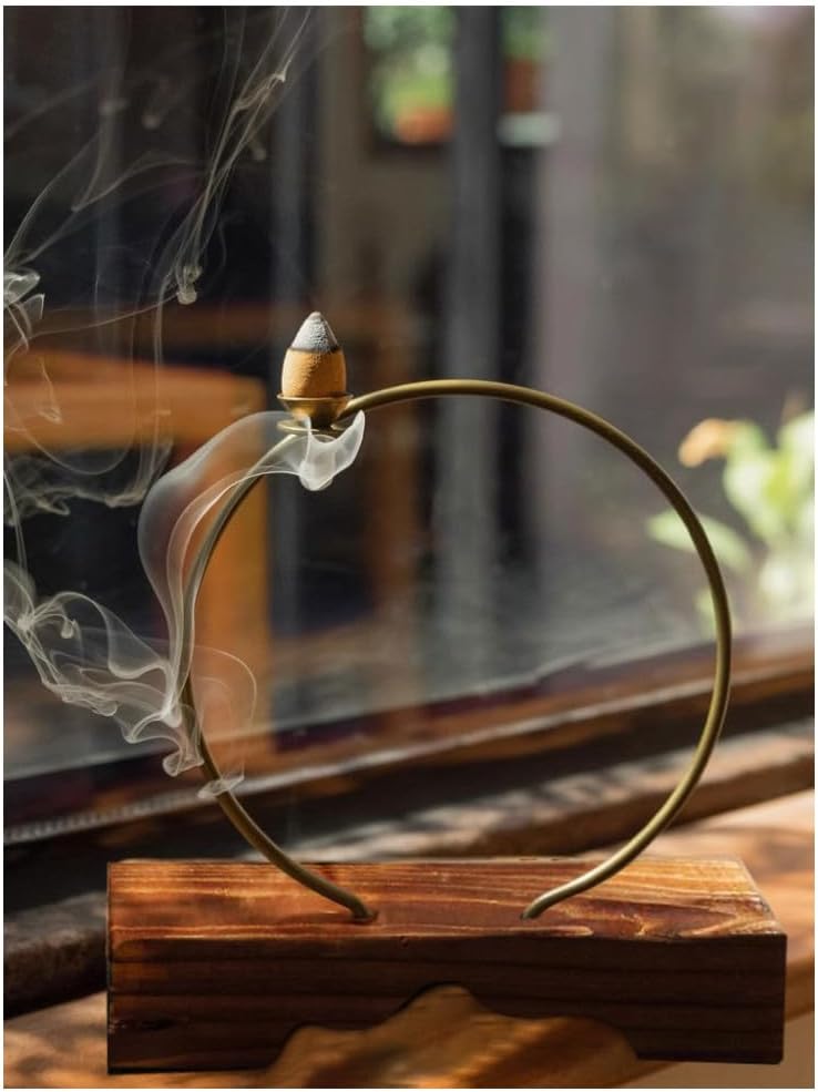 Primst Metal Waterfall Incense Holder with Wood Base Backflow Incense Burner Cone Incense Holders Ornament Decoration for Spa Office Bedroom and Yoga - Image 1
