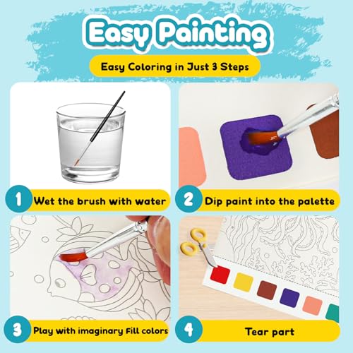 FQKIOMY Water Coloring Book,Paint with Water Books for Kids Ages 3-5,Watercolor Painting Book for Toddlers 4-6,Creative Arts and Crafts & Airplane Travel Essentials for Boys Girls - Image 5