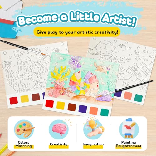 FQKIOMY Water Coloring Book,Paint with Water Books for Kids Ages 3-5,Watercolor Painting Book for Toddlers 4-6,Creative Arts and Crafts & Airplane Travel Essentials for Boys Girls - Image 4