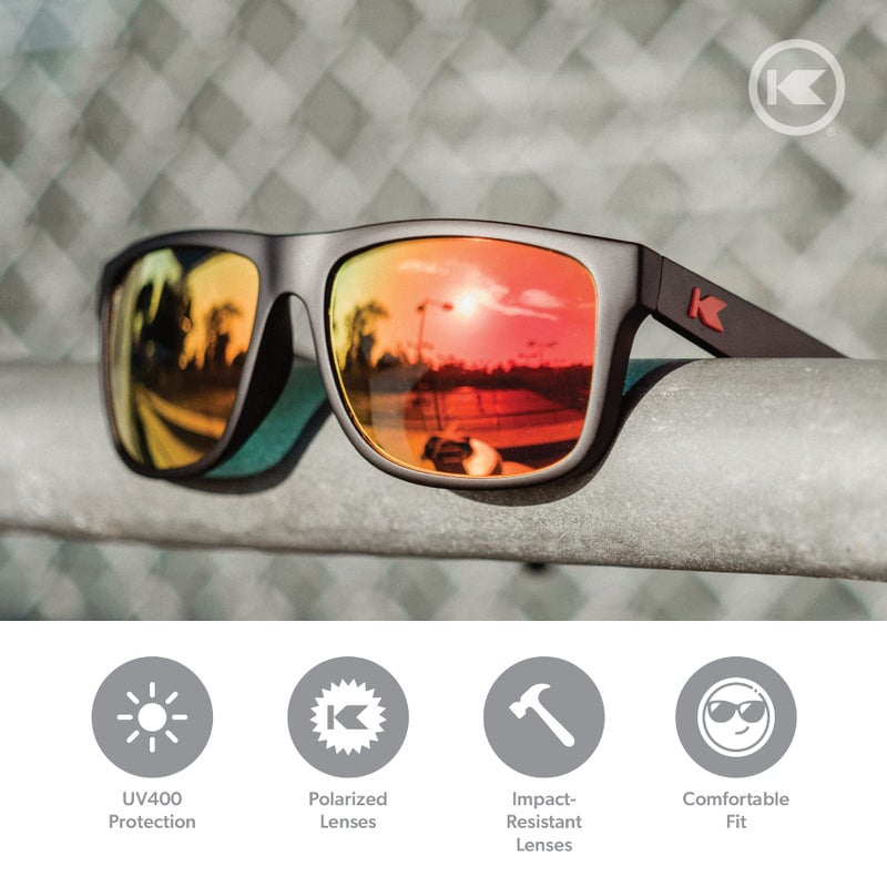 Knockaround Torrey Pines Polarized Sunglasses for Men & Women - Impact Resistant Lenses & Full UV400 Protection, Black Frames/Red Reflective Lenses - Image 2