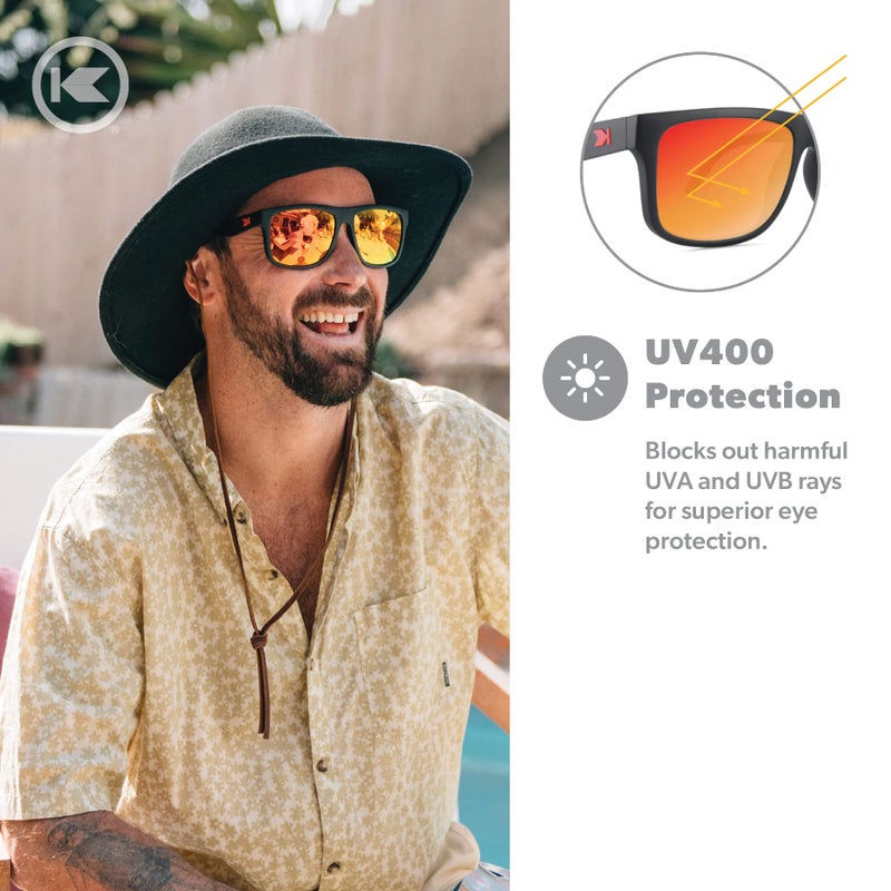 Knockaround Torrey Pines Polarized Sunglasses for Men & Women - Impact Resistant Lenses & Full UV400 Protection, Black Frames/Red Reflective Lenses - Image 3