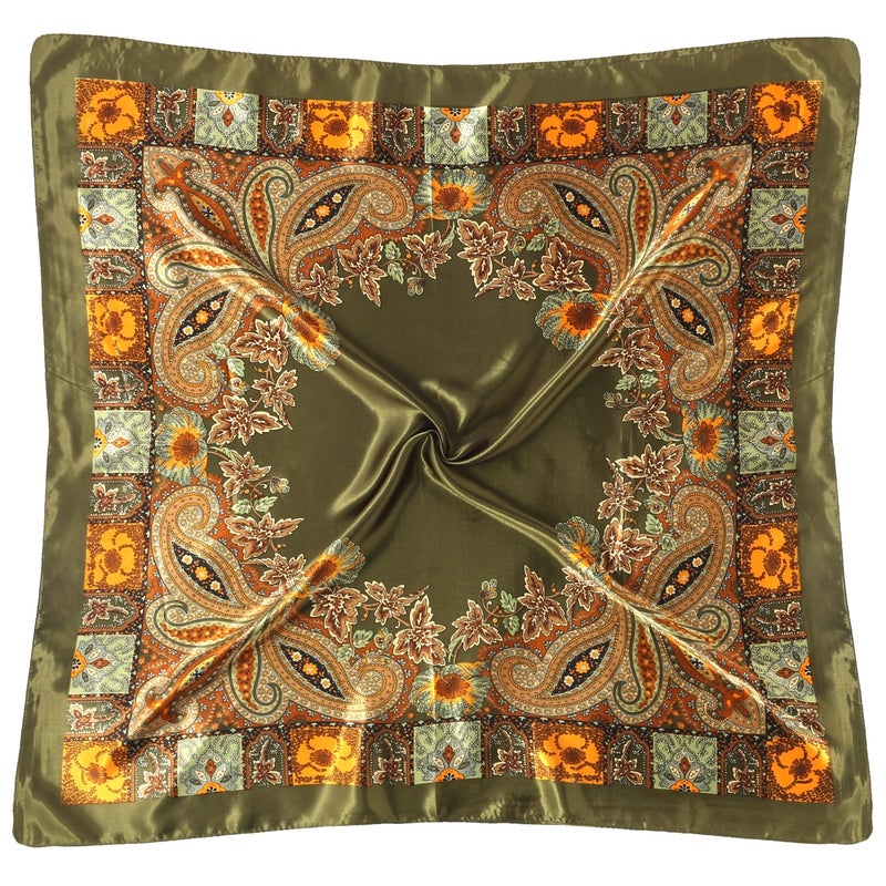 VBAEI 35â€ Large Square Satin Head Scarf - 1Pcs Satin Hair Scarf Silk Bandana Head Wraps For Women (Deep Green) - Image 5