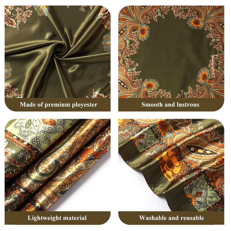 VBAEI 35â€ Large Square Satin Head Scarf - 1Pcs Satin Hair Scarf Silk Bandana Head Wraps For Women (Deep Green) - Image 4