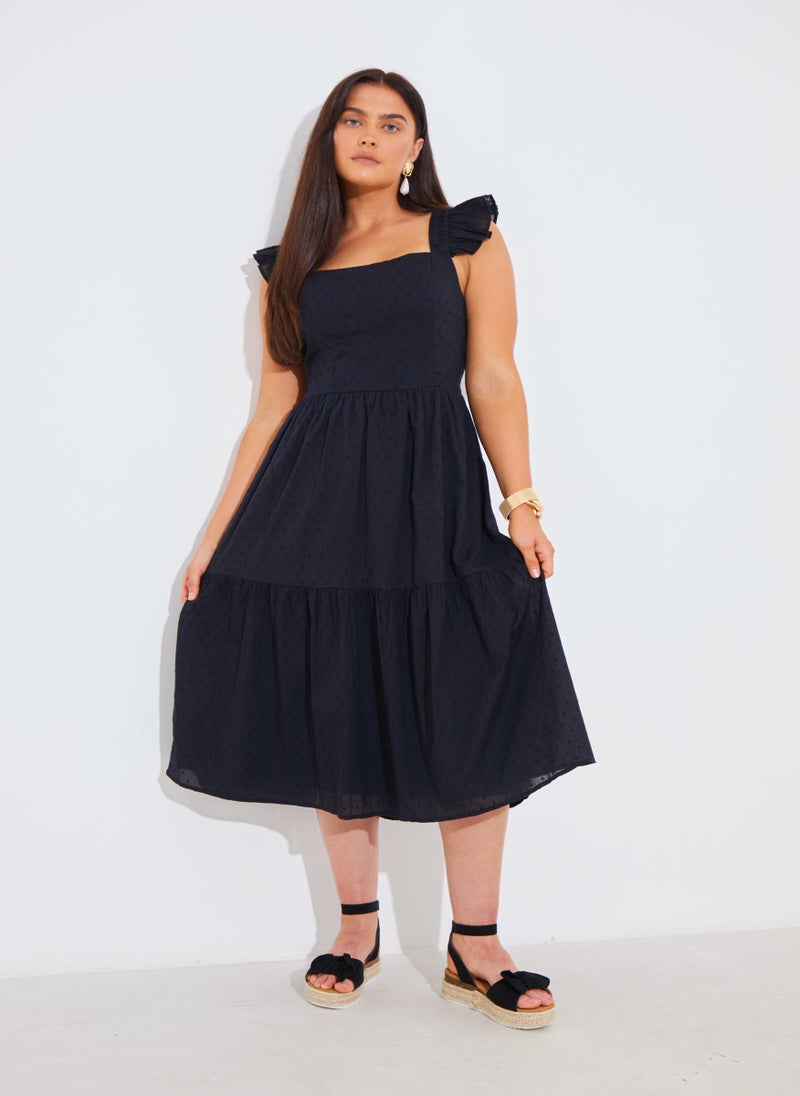 In the style Ruffled Shoulder Midi Dress - Image 1