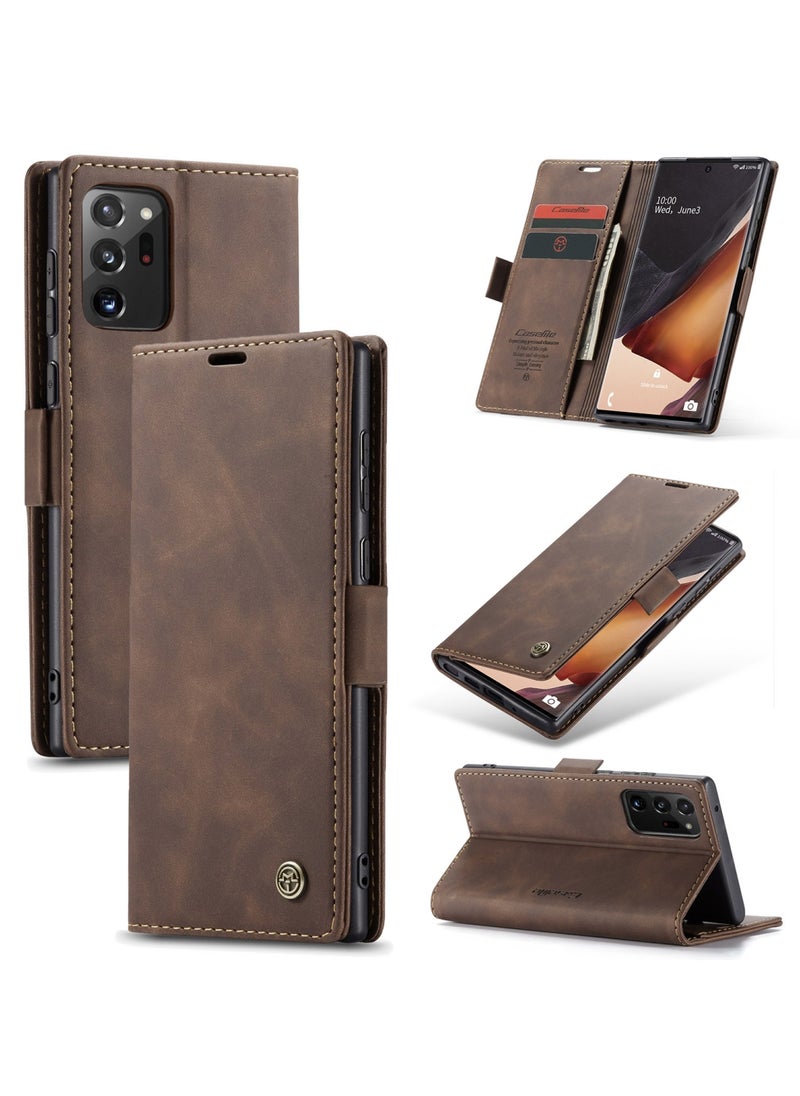 CaseMe CaseMe Samsung Galaxy Note 20 Ultra Case Wallet, for Samsung Galaxy Note 20 Ultra Wallet Case Book Folding Flip Folio Case with Magnetic Kickstand Card Slots Protective Cover - Coffee  - Image 1