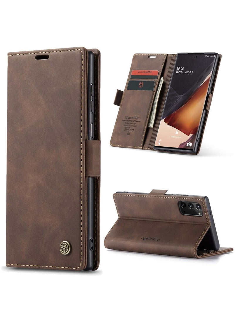CaseMe CaseMe Samsung Galaxy Note 20 Ultra Case Wallet, for Samsung Galaxy Note 20 Ultra Wallet Case Book Folding Flip Folio Case with Magnetic Kickstand Card Slots Protective Cover - Coffee  - Image 3
