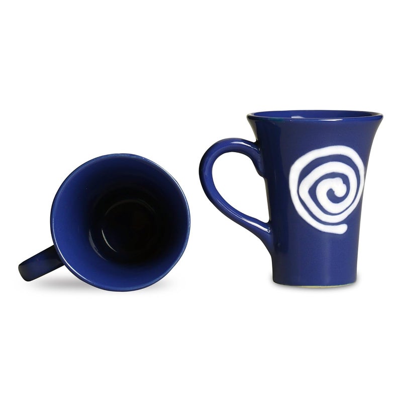 Caffeine Ceramic Handmade Blue White Doodle Tea Cups Set of 6 - Image 2