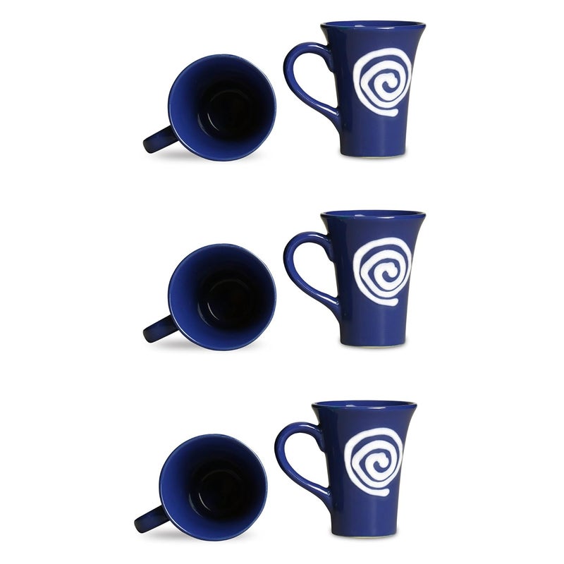 Caffeine Ceramic Handmade Blue White Doodle Tea Cups Set of 6 - Image 1