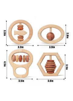 Generic 4-Piece Montessori Wooden Rattle Toy Set, Handbell Toys For Baby 0 6 12 Months Early Education Natural Wood Puzzle Color Shaker Bell Set  - Image 2