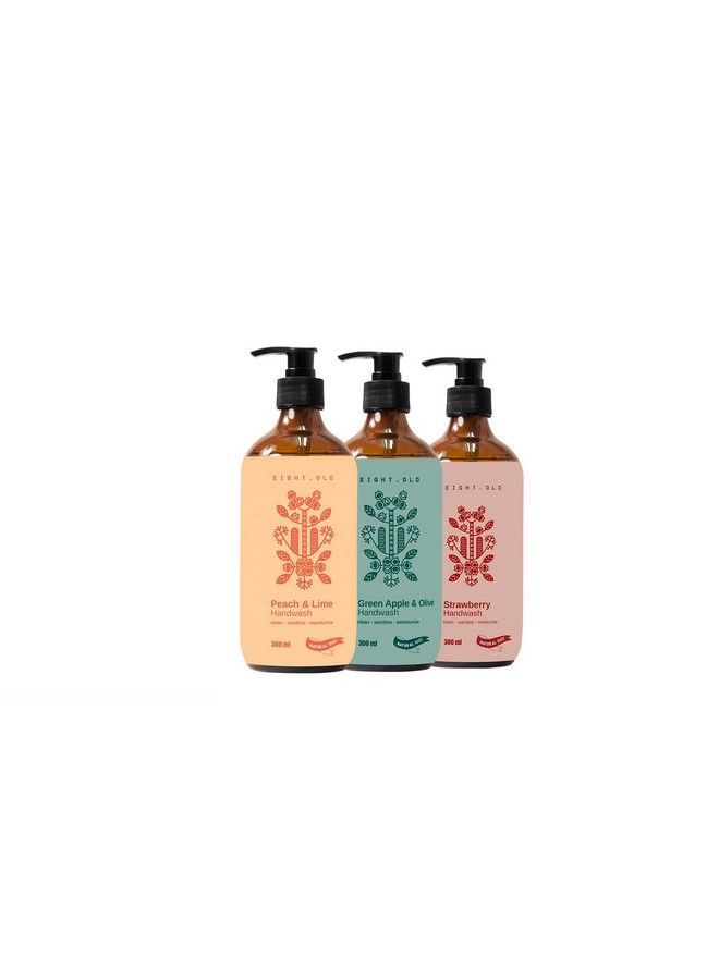 Natural Care Liquid Hand Soap; Strawberry; Peach Apple Lime; Green Apple Olive; Moisturizing Hand Wash For Kitchen And Bathroom Pack Of 3 - Image 1
