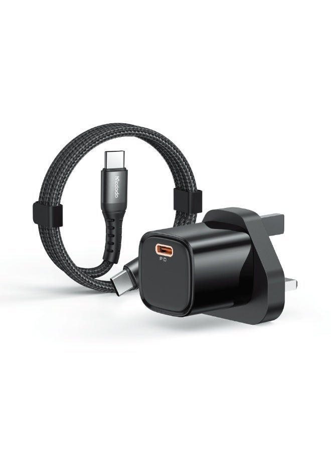 مكدودو شاحن ماكدودو السريع بقوة 30 واط بتقنية GaN، مزود بمقبس بريطاني ومنفذ USB-C + كابل USB-C إلى USB-C بطول 1 متر، شاحن PD صغير الحجم لأجهزة أندرويد وآيباد وغيرها، أسود (CH-0583) - Image 4