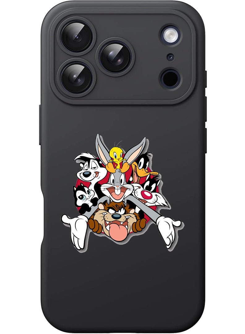 Theodor Protective Slim Fit Case Liquid Silicone Cover with Full Body Protection Anti-Scratch Shockproof Case For Apple iPhone 17 Pro (Black) Looney Tunes - Image 1