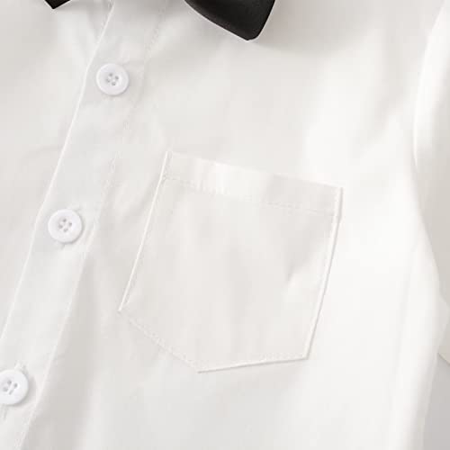 PureMilk Infant Long Sleeve Dress Shirt with Bowtie + Suspender Pants + Vest Tuxedos Formal Suits for Baby Boys Black 12-18M - Image 3