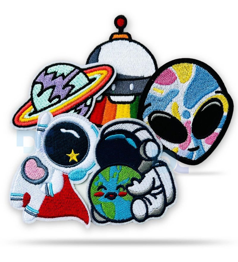 Daily Crafts Daily Crafts Pack of 5 Space Design Embroidery Cloth Patches for Clothes DIY Repairing Hole Cloth Accessories Embroidered Sewable Applique Patches for Jackets Riders Boys Girls Jeans Bags Clothes Garments  - Image 1