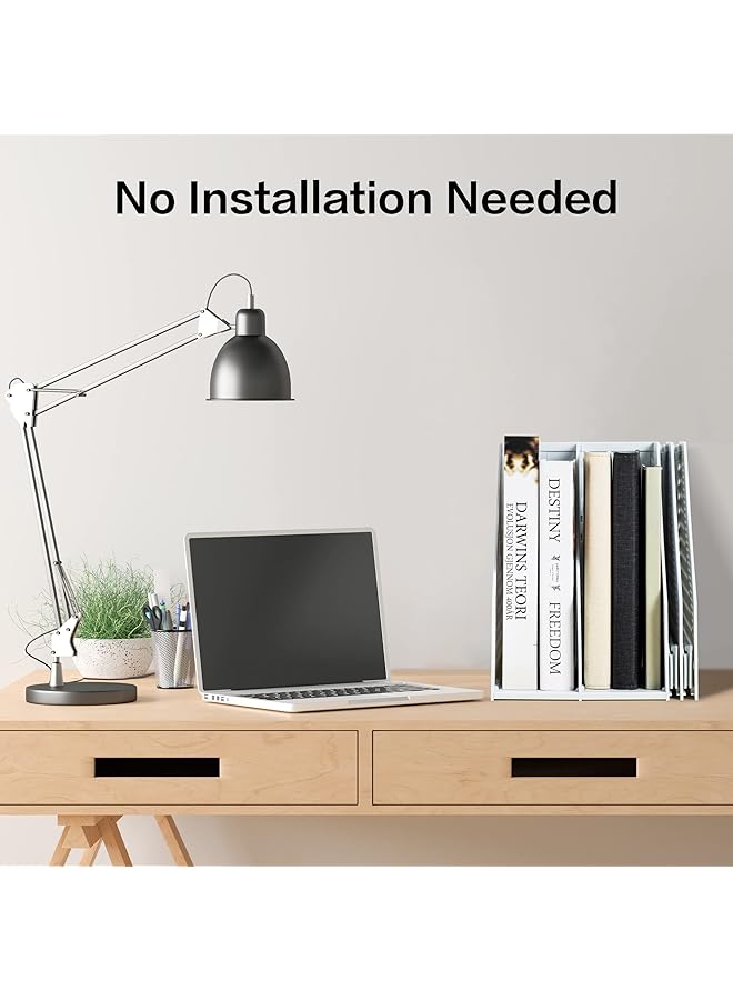 Deli Collapsible Magazine File Holder Desk Organizer Document Folder For Office Organization And Storage 4 Vertical Compartments Gray - Image 3