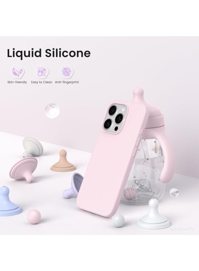 Pink Liquid Silicone Case for iPhone 16 Pro 6.3 Inch, Full Protection with Microfiber Lining - Image 2