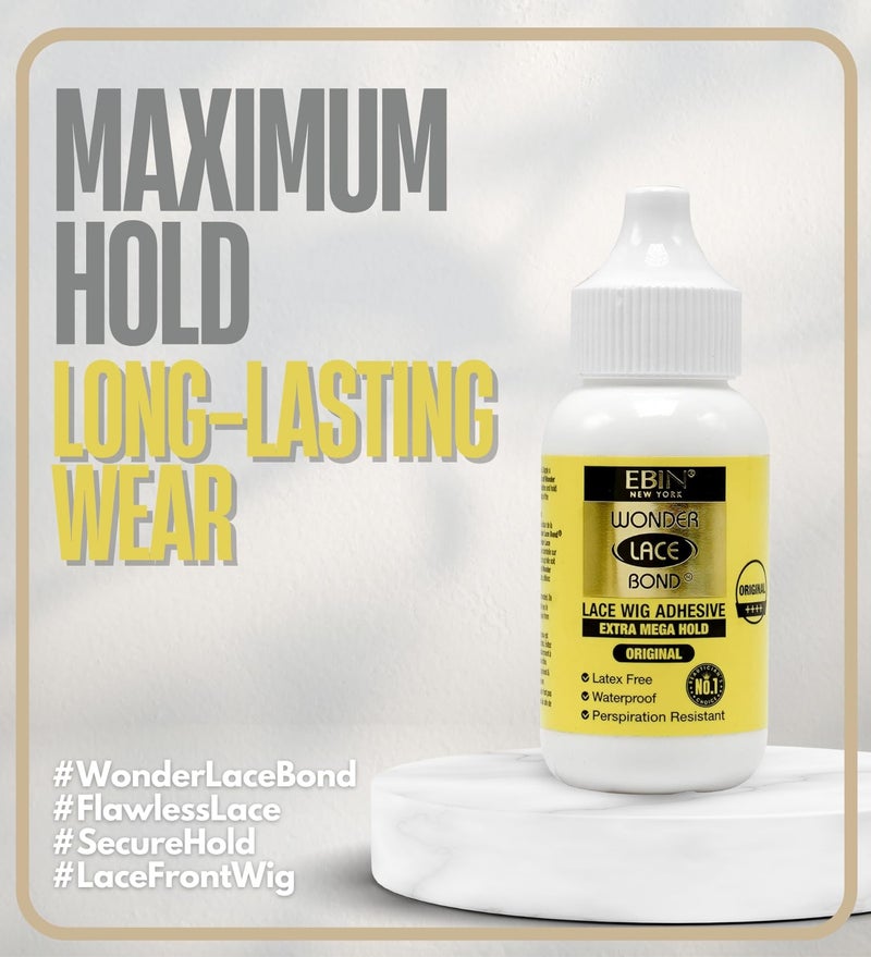 EBIN NEW YORK Wonder Lace Bond Wig Adhesive Extra Mega Hold 1.18oz/35ml | Invisible, Water & Oil-Resistant | Non-Toxic, Light Hold for Poly & Lace Wigs - Image 2