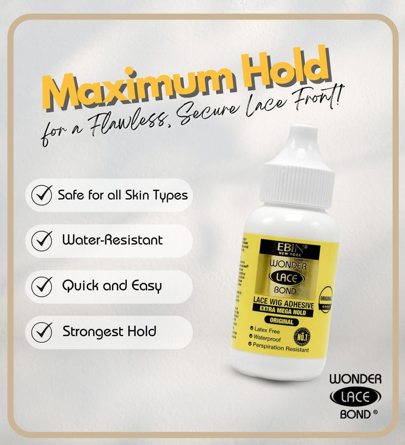 EBIN NEW YORK Wonder Lace Bond Wig Adhesive Extra Mega Hold 1.18oz/35ml | Invisible, Water & Oil-Resistant | Non-Toxic, Light Hold for Poly & Lace Wigs - Image 5