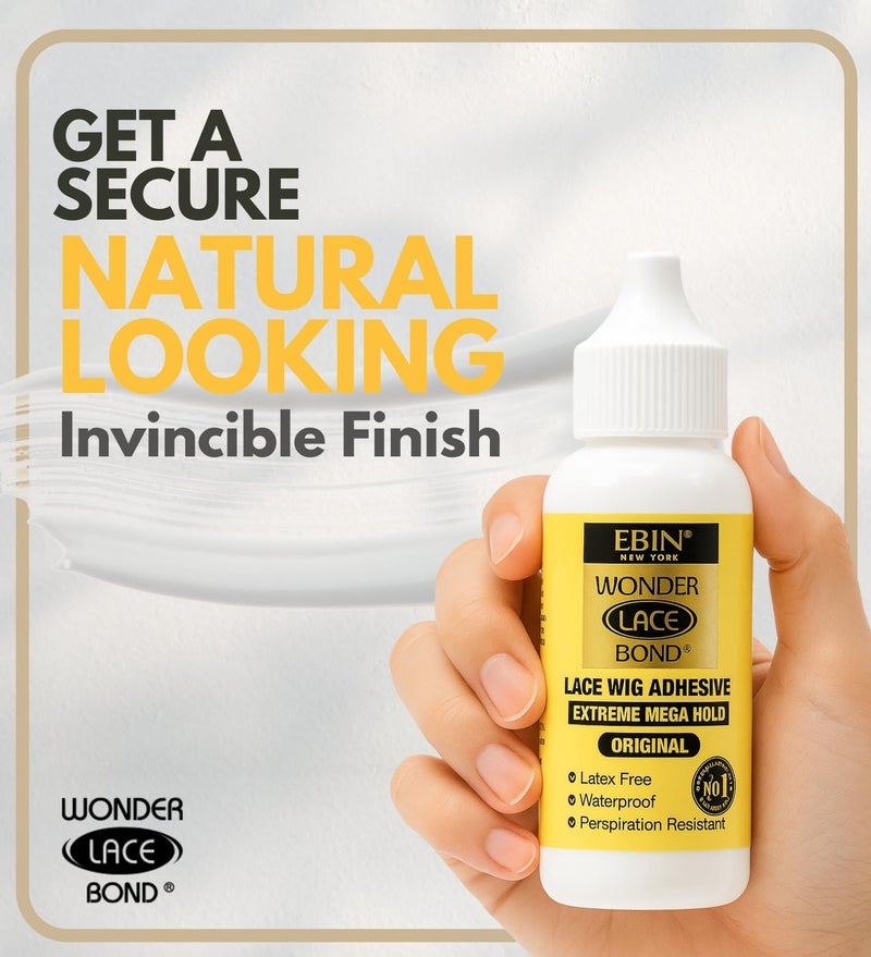 EBIN NEW YORK Wonder Lace Bond Wig Adhesive Extra Mega Hold 1.18oz/35ml | Invisible, Water & Oil-Resistant | Non-Toxic, Light Hold for Poly & Lace Wigs - Image 3