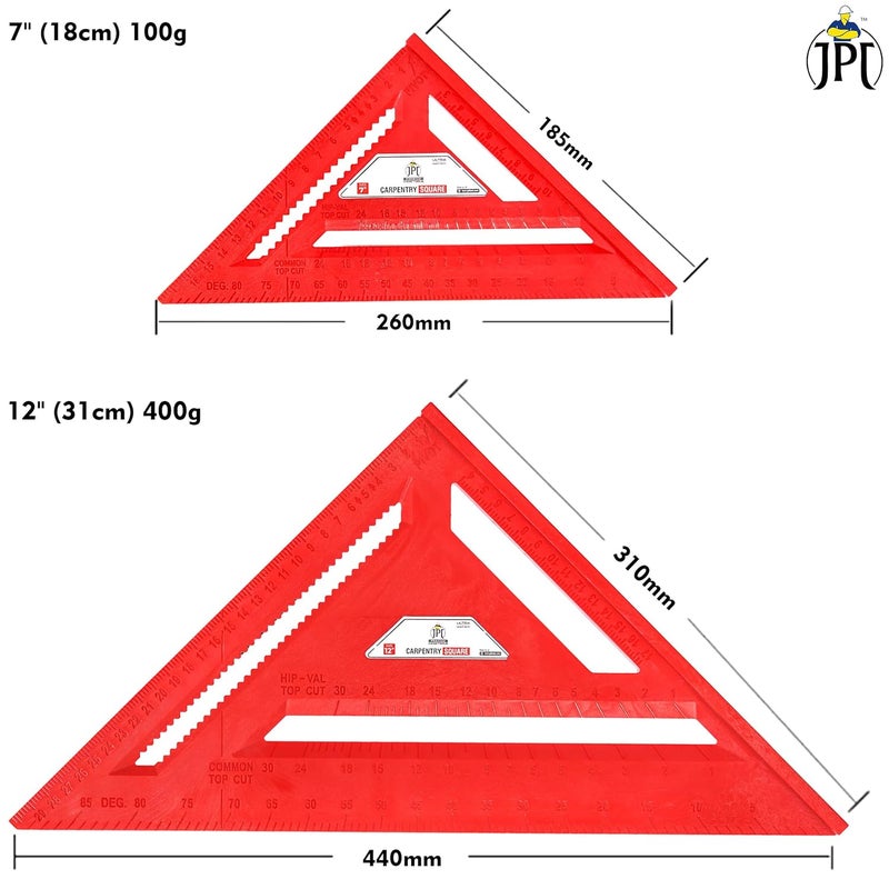 JPT مربع نجار سميك 7 بوصة بزاوية 45°/90° | مسطرة مثلثية مصنوعة من ABS | مقياس محفور بالليزر | تصميم قاعدة موسعة | الأفضل للنجارة، الأعمال الخشبية، البناء، والأعمال اليدوية - Image 5