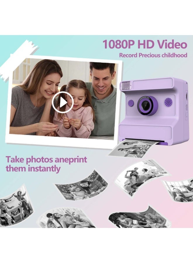 Instant Print Digital Camera for Men, Women - HD Selfie Camera with Built-in more Filters, 1080P Photo/Video Recording,Built-in Rolls Paper - Portable Mini Polaroid Printer for Travel, Valentine's Day, Christmas, Birthdays, Parties - Best Creative Gift for Couples, Friends, Family（1300mAh Rechargeable batteries)-Purple - Image 3