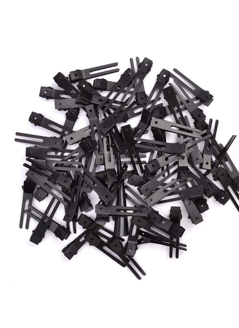 choicbaby - choicbaby 120pcs Double Prong Curl Clips, 1.8' Stainless Steel Hair Clips for Hair Bow, Great Pin Curl Clip, Hair Salon Barber (Black, 1.8 inches, 4.5 cm) - Image 1
