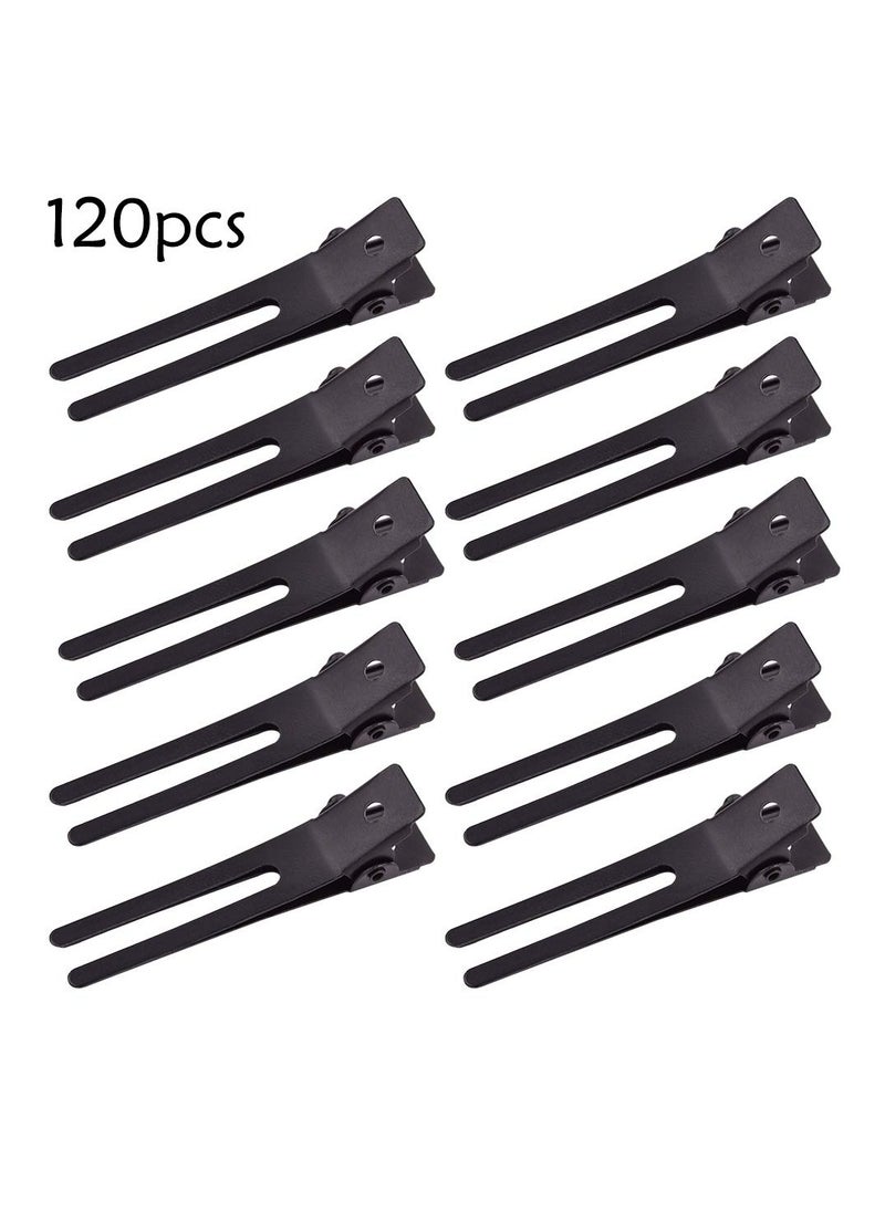 choicbaby - choicbaby 120pcs Double Prong Curl Clips, 1.8' Stainless Steel Hair Clips for Hair Bow, Great Pin Curl Clip, Hair Salon Barber (Black, 1.8 inches, 4.5 cm) - Image 1