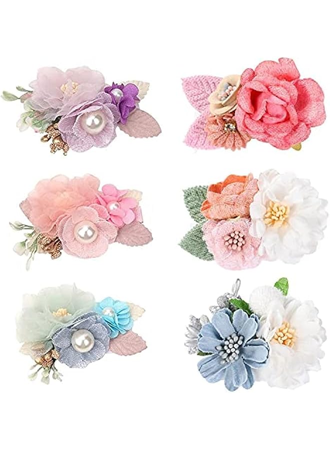 كاست ويف مجموعة مشابك شعر على شكل زهور للبنات الصغيرات، مكونة من 6 قطع من مشابك الشعر الرقيقة المزينة بالزهور، وربطات الشعر، وإكسسوارات الشعر، ومشابك تثبيت الشعر للأطفال حديثي الولادة والرضع والأطفال الصغار، وهدايا للفتيات المراهقات (بتصميم على شكل ست زهور) - Image 1