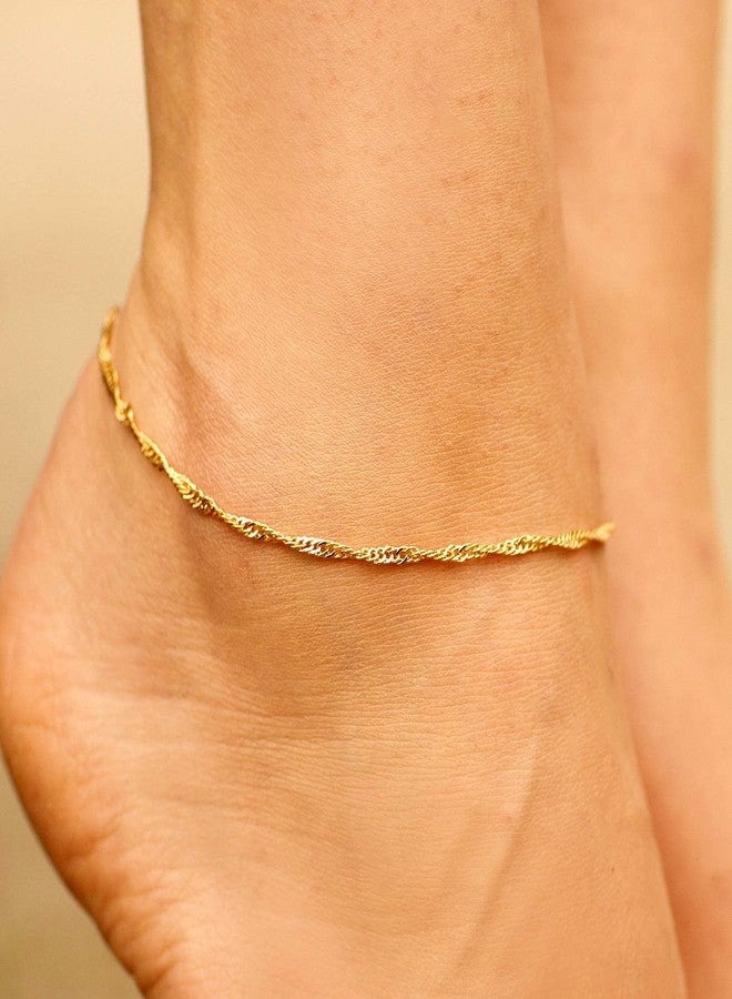 LIFETIME JEWELRY Womens Gold Anklet 24k Real Gold Plated 2mm Whisper Chain Ankle Bracelets (10, plain) - Image 2