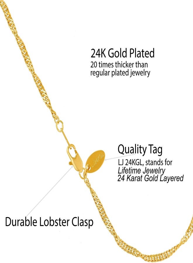 LIFETIME JEWELRY Womens Gold Anklet 24k Real Gold Plated 2mm Whisper Chain Ankle Bracelets (10, plain) - Image 4