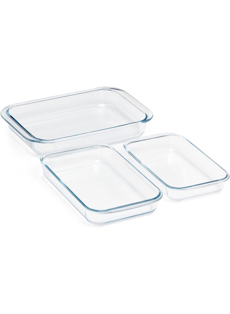 Pyrex heat-resistant clear glass 3-piece dish set in sizes 1 liter, 1.6 liters, and 2.2 liters - Image 1
