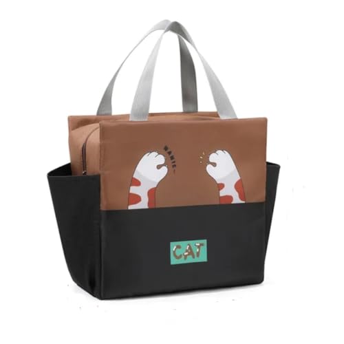CoolKraft Insulated Lunch Bag, for School Girls & Boys, Large Animal Print Two Colour Tone - 25x25x14cm (Cat Brown+Black) - Image 1