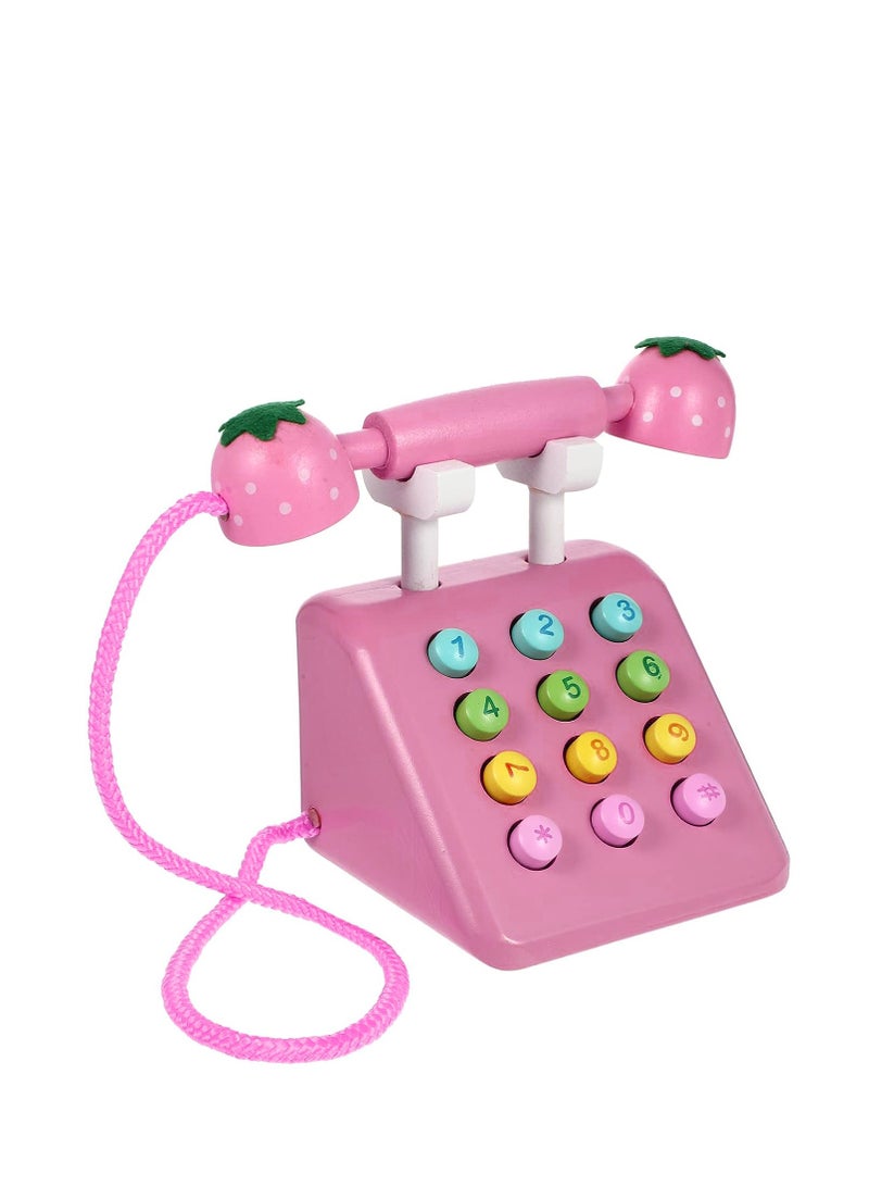 Factory Price Wooden Prtend Telephone Toy - Pink - Image 1