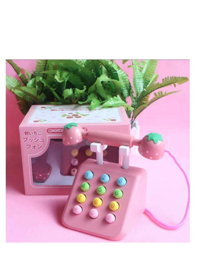Factory Price Wooden Prtend Telephone Toy - Pink - Image 5