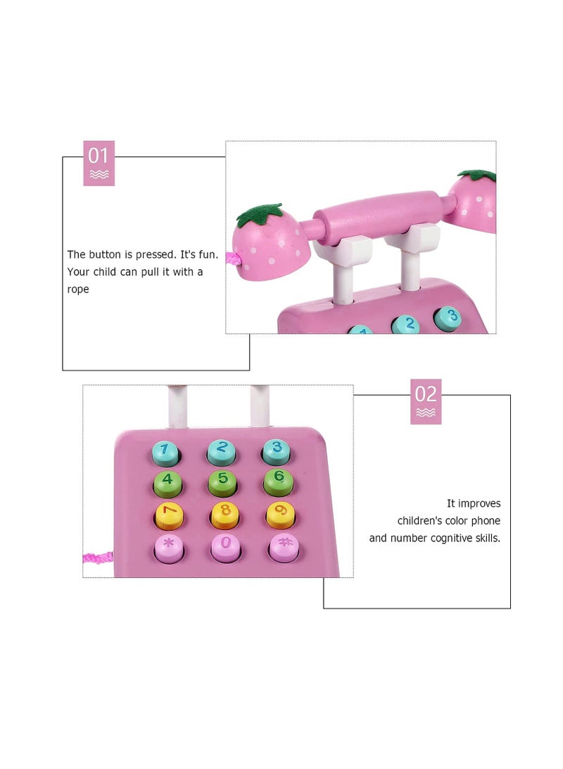 Factory Price Wooden Prtend Telephone Toy - Pink - Image 2