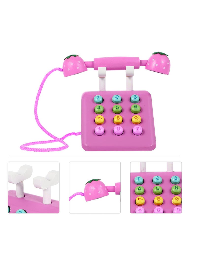 Factory Price Wooden Prtend Telephone Toy - Pink - Image 3