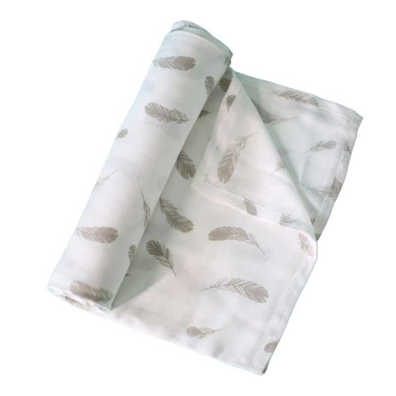 FawnFeel Swaddle for Newborn Baby Infants I 100 Bamboo Fabric I Breathable Soft Lightweight I Use as Swaddle Wrap Stroller Cover Nursing Cover Blanket More I Feather Print Size 120x120cm