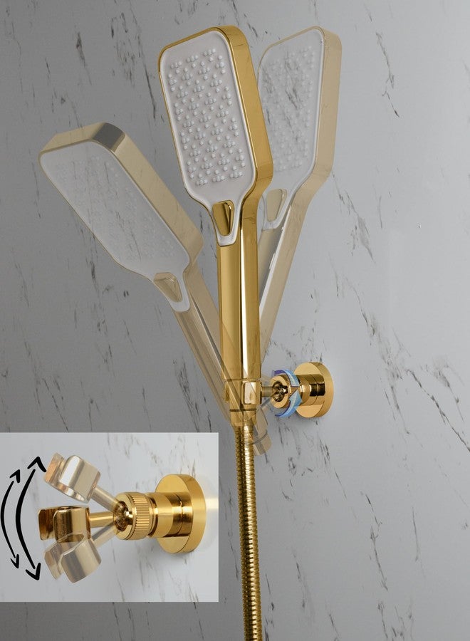 PHASAT Handheld Shower Head Holder Adjustable Solid Brass Handheld Shower Head Bracket Holder Wall Mount,Shower Wand Holder Gold,A13023G - Image 2